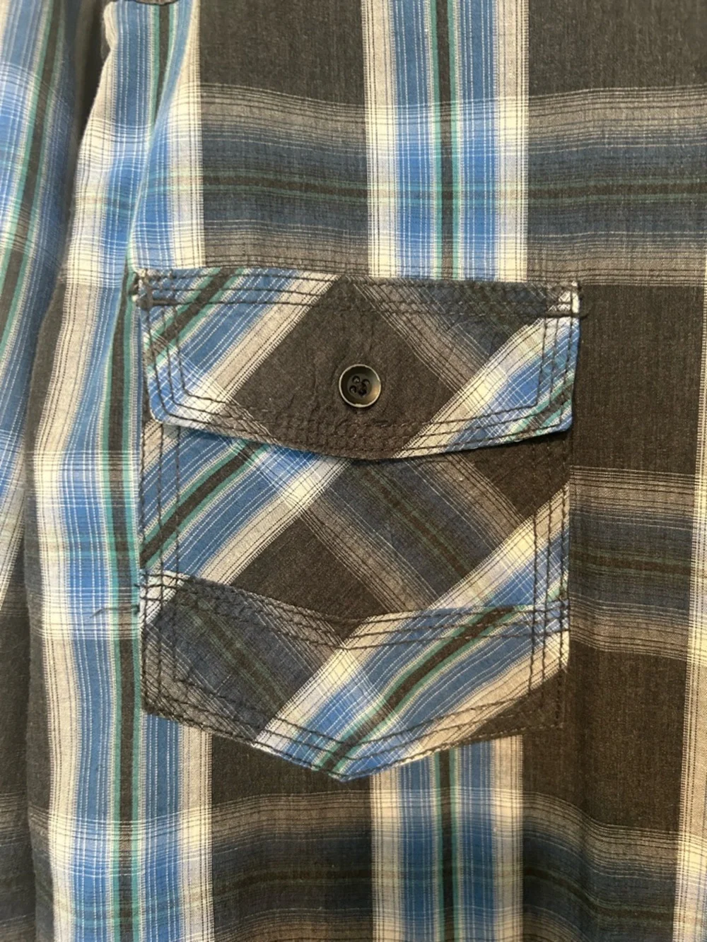 Rock & Republic Gray and Blue Plaid Button-Down Shirt - Picture 2 of 7